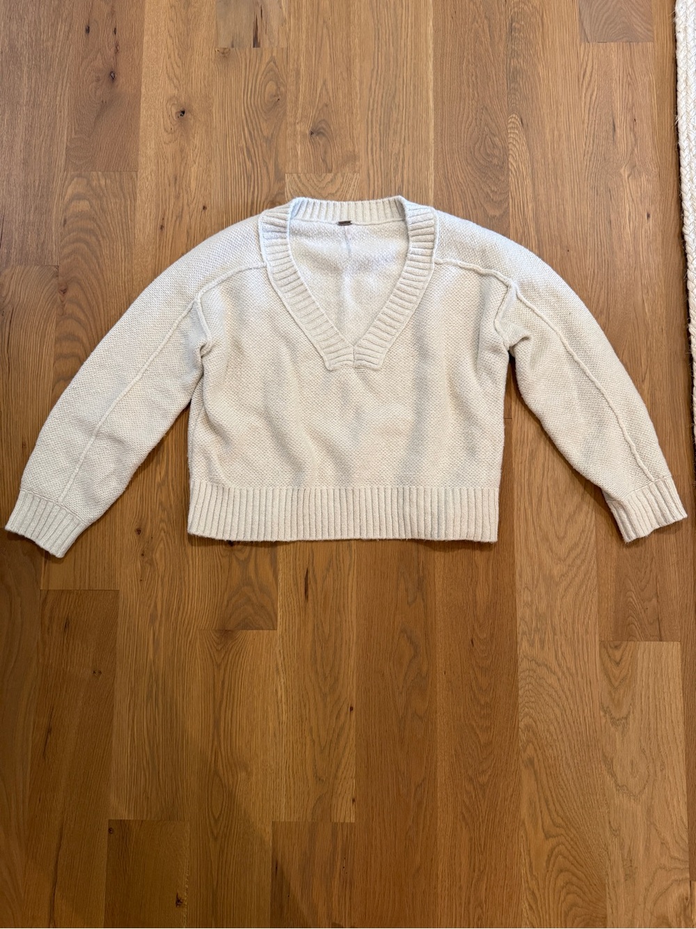Free People Sea Bright V-Neck Chunky Sweater Ivory Cream Medium
